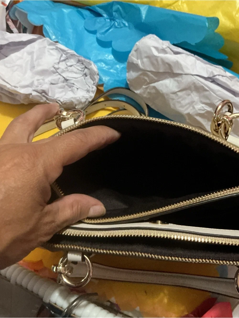Coach Beige Signature Satchel with White Trim and Pink Accents